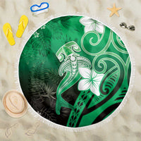 Polynesia Hammerhead Shark Beach Blanket Green Tribal Pattern With Plumeria - Polynesian Pride