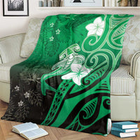 Polynesia Hammerhead Shark Blanket Green Tribal Pattern With Plumeria - Polynesian Pride