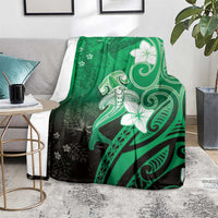 Polynesia Hammerhead Shark Blanket Green Tribal Pattern With Plumeria - Polynesian Pride