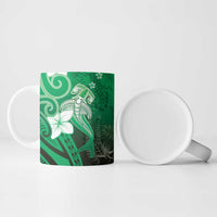 Polynesia Hammerhead Shark Ceramic Mug Green Tribal Pattern With Plumeria - Polynesian Pride