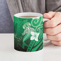 Polynesia Hammerhead Shark Ceramic Mug Green Tribal Pattern With Plumeria - Polynesian Pride
