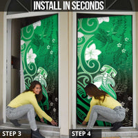 Polynesia Hammerhead Shark Door Cover Green Tribal Pattern With Plumeria - Polynesian Pride