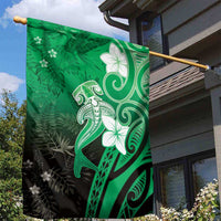 Polynesia Hammerhead Shark Garden Flag Green Tribal Pattern With Plumeria - Polynesian Pride