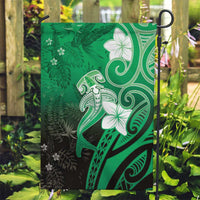 Polynesia Hammerhead Shark Garden Flag Green Tribal Pattern With Plumeria - Polynesian Pride