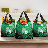 Polynesia Hammerhead Shark Grocery Bag Green Tribal Pattern With Plumeria - Polynesian Pride