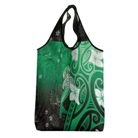 Polynesia Hammerhead Shark Grocery Bag Green Tribal Pattern With Plumeria - Polynesian Pride