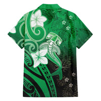 Polynesia Hammerhead Shark Hawaiian Shirt Green Tribal Pattern With Plumeria - Polynesian Pride