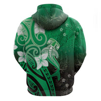 Polynesia Hammerhead Shark Hoodie Green Tribal Pattern With Plumeria LT05 - Polynesian Pride