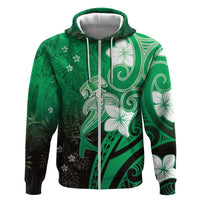Polynesia Hammerhead Shark Hoodie Green Tribal Pattern With Plumeria LT05 Zip Hoodie Green - Polynesian Pride