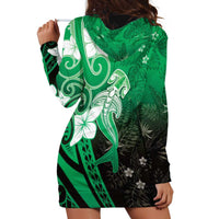 Polynesia Hammerhead Shark Hoodie Dress Green Tribal Pattern With Plumeria LT05 - Polynesian Pride