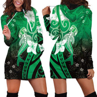 Polynesia Hammerhead Shark Hoodie Dress Green Tribal Pattern With Plumeria LT05 - Polynesian Pride
