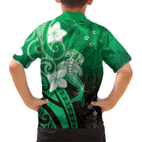 Polynesia Hammerhead Shark Kid Hawaiian Shirt Green Tribal Pattern With Plumeria LT05 - Polynesian Pride