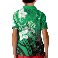 Polynesia Hammerhead Shark Kid Polo Shirt Green Tribal Pattern With Plumeria LT05 - Polynesian Pride