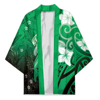 Polynesia Hammerhead Shark Kimono Green Tribal Pattern With Plumeria LT05 Unisex Green - Polynesian Pride