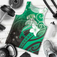 Polynesia Hammerhead Shark Men Tank Top Green Tribal Pattern With Plumeria LT05 - Polynesian Pride