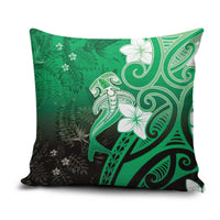 Polynesia Hammerhead Shark Pillow Cover Green Tribal Pattern With Plumeria - Polynesian Pride