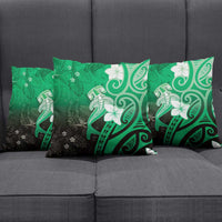 Polynesia Hammerhead Shark Pillow Cover Green Tribal Pattern With Plumeria - Polynesian Pride