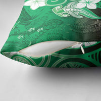 Polynesia Hammerhead Shark Pillow Cover Green Tribal Pattern With Plumeria - Polynesian Pride