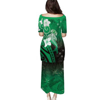 Polynesia Hammerhead Shark Puletasi Green Tribal Pattern With Plumeria LT05 - Polynesian Pride