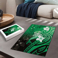 Polynesia Hammerhead Shark Puzzle Green Tribal Pattern With Plumeria LT05 - Polynesian Pride