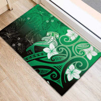 Polynesia Hammerhead Shark Rubber Doormat Green Tribal Pattern With Plumeria LT05 - Polynesian Pride