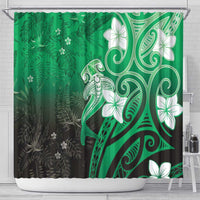 Polynesia Hammerhead Shark Shower Curtain Green Tribal Pattern With Plumeria - Polynesian Pride