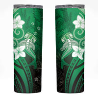 Polynesia Hammerhead Shark Skinny Tumbler Green Tribal Pattern With Plumeria LT05 Green - Polynesian Pride