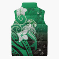 Polynesia Hammerhead Shark Sleeveless Puffer Jacket Green Tribal Pattern With Plumeria LT05 - Polynesian Pride