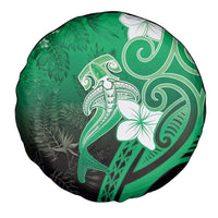 Polynesia Hammerhead Shark Spare Tire Cover Green Tribal Pattern With Plumeria - Polynesian Pride