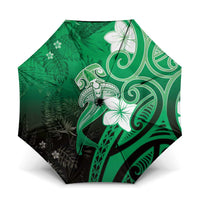 Polynesia Hammerhead Shark Umbrella Green Tribal Pattern With Plumeria - Polynesian Pride