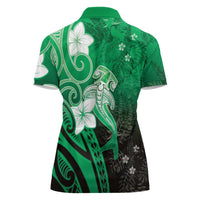 Polynesia Hammerhead Shark Women Polo Shirt Green Tribal Pattern With Plumeria LT05 - Polynesian Pride