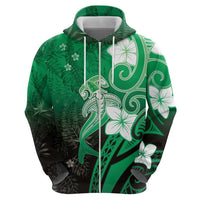 Polynesia Hammerhead Shark Zip Hoodie Green Tribal Pattern With Plumeria LT05 - Polynesian Pride