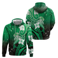 Polynesia Hammerhead Shark Zip Hoodie Green Tribal Pattern With Plumeria LT05 - Polynesian Pride