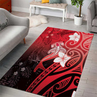 Polynesia Hammerhead Shark Area Rug Red Tribal Pattern With Plumeria - Polynesian Pride