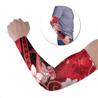 Polynesia Hammerhead Shark Arm Sleeves Red Tribal Pattern With Plumeria - Polynesian Pride