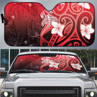 Polynesia Hammerhead Shark Auto Sun Shade Red Tribal Pattern With Plumeria - Polynesian Pride