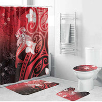 Polynesia Hammerhead Shark Bathroom Set Red Tribal Pattern With Plumeria - Polynesian Pride
