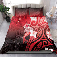 Polynesia Hammerhead Shark Bedding Set Red Tribal Pattern With Plumeria - Polynesian Pride