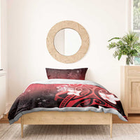 Polynesia Hammerhead Shark Bedding Set Red Tribal Pattern With Plumeria - Polynesian Pride