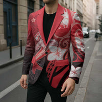 Polynesia Hammerhead Shark Blazer Red Tribal Pattern With Plumeria - Polynesian Pride