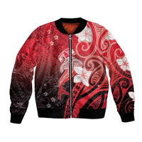 Polynesia Hammerhead Shark Bomber Jacket Red Tribal Pattern With Plumeria - Polynesian Pride
