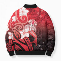 Polynesia Hammerhead Shark Bomber Puffer Jacket Red Tribal Pattern With Plumeria - Polynesian Pride