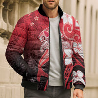 Polynesia Hammerhead Shark Bomber Puffer Jacket Red Tribal Pattern With Plumeria - Polynesian Pride