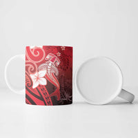 Polynesia Hammerhead Shark Ceramic Mug Red Tribal Pattern With Plumeria - Polynesian Pride