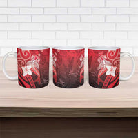 Polynesia Hammerhead Shark Ceramic Mug Red Tribal Pattern With Plumeria - Polynesian Pride