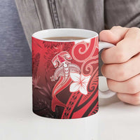 Polynesia Hammerhead Shark Ceramic Mug Red Tribal Pattern With Plumeria - Polynesian Pride