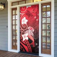 Polynesia Hammerhead Shark Door Cover Red Tribal Pattern With Plumeria - Polynesian Pride