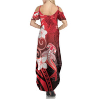 Polynesia Hammerhead Shark Family Matching Summer Maxi Dress and Hawaiian Shirt Red Tribal Pattern With Plumeria - Polynesian Pride
