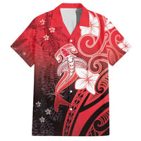 Polynesia Hammerhead Shark Family Matching Tank Maxi Dress and Hawaiian Shirt Red Tribal Pattern With Plumeria - Polynesian Pride
