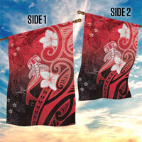 Polynesia Hammerhead Shark Garden Flag Red Tribal Pattern With Plumeria - Polynesian Pride